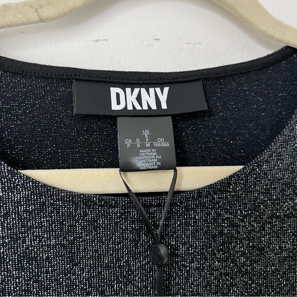 DKNY sparkle puff shoulder top in black. - Picture 2 of 7